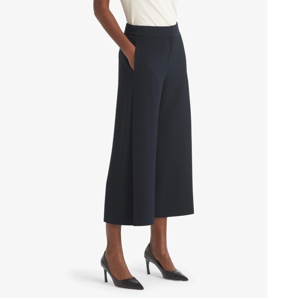 MM.LaFleur Womens 8 Pants Culotte Navy Blue Wide Leg High Rise Side Pleat Crepe